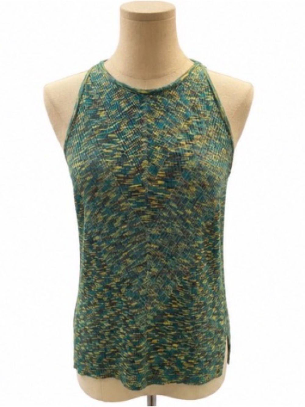 By Anthropologie Textured Knit Sleeveless Tank Top Medium Green Blue High Neck